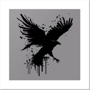 flying black raven Posters and Art